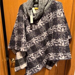Anthropologie Gray and Blue Patterned Cape